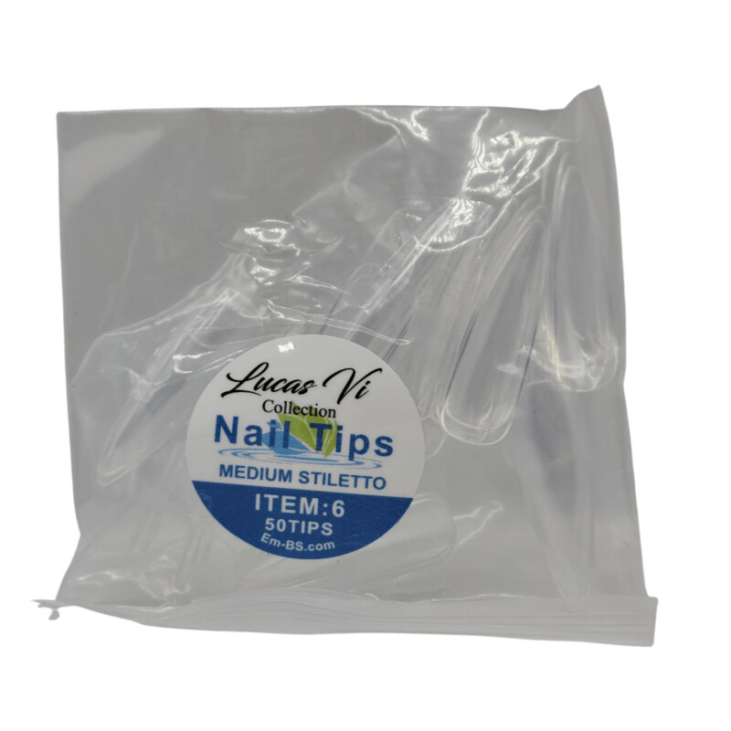 Lucas Vi Soft Gel Extension Clear Tips - Medium Stiletto #6