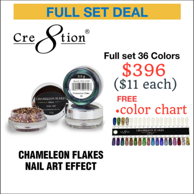 Cre8tion Chameleon Flakes Nail Art Effect - Full set 36 colors w/ Free Color Chart - $11 each