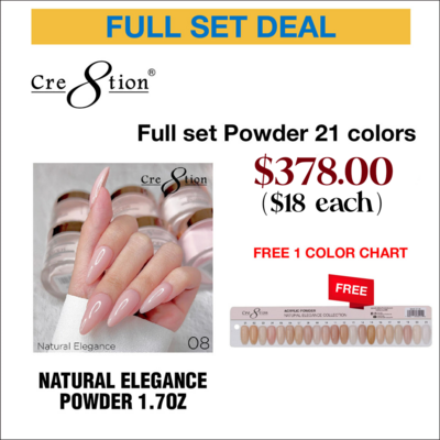Cre8tion Natural Elegance Acrylic Powder Full Collection - Free Color Chart - 21 Colors - $18 each