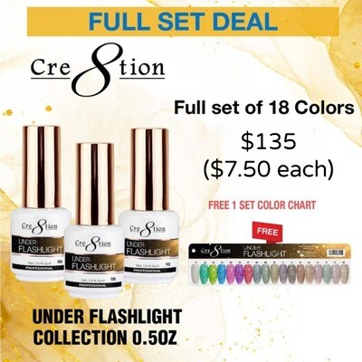 Cre8tion Under Flashlight Gel - FULL COLLECTION - 18 Colors w/ FREE Color Chart - $7.50 each