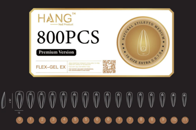 Natural Stiletto Medium - HANG Premium Gel-x Tip Box - 800pcs