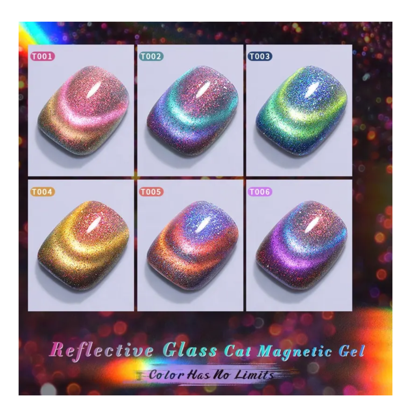 Reflective Glass Magnetic Cat Eye Gel - FULL SET - 6 Colors - $9.50 EACH - FREE COLOR CHART