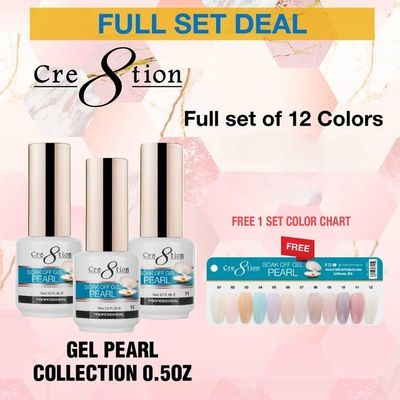 Cre8tion Pearl Gel - FULL COLLECTION - 12 Colors w/ FREE Color Chart - $10 each