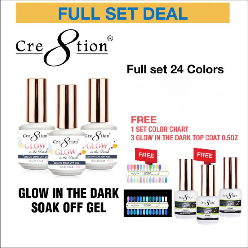 Cre8tion Glow In the Dark Gel - Full Set 24 Colors - FREE COLOR CHART - $8 each