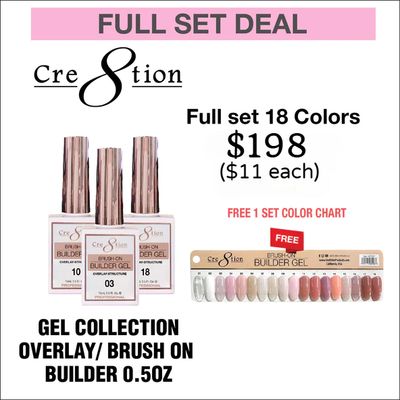 Cre8tion Overlay / Brush on Builder 0.5oz - Full Set 18 Colors w/ 1 Color Chart - $11 each