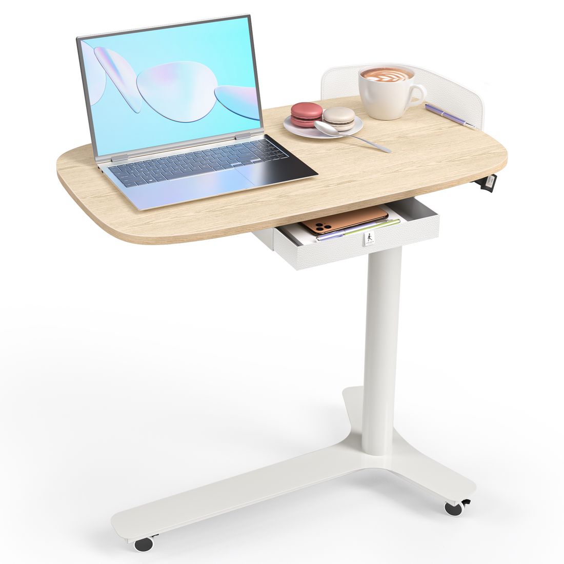 Portable Small Standing Desk (White-Natural Wood)