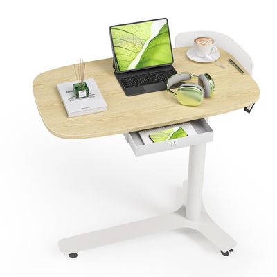 Portable Small Standing Desk (White-Natural Wood)