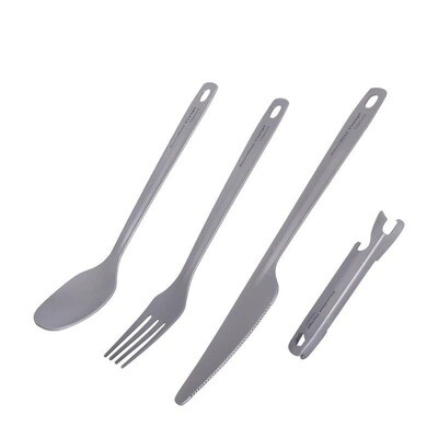 Titanium set - Spoon, Fork, Knife &amp; Bottle Opener