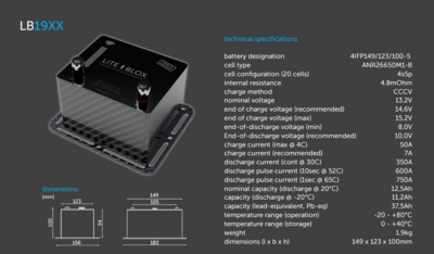 Batteria auto al Litio Professional modello LB20XXMS peso 2kg con  750A