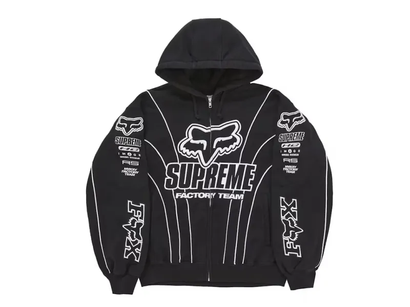 Supreme Fox Racing Zip Up Hooded Sweatshirt Black