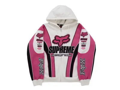 Supreme Fox Racing Zip Up Hooded Sweatshirt White