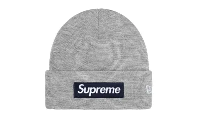 Supreme New Era Box Logo Beanie Heather Grey (FW25)