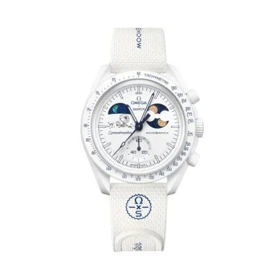 Swatch x Omega Bioceramic Moonswatch Mission To Earthphase Moonshine Gold White