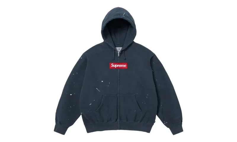 Supreme MM6 Maison Margiela Box Logo Zip Up Hooded Sweatshirt Navy