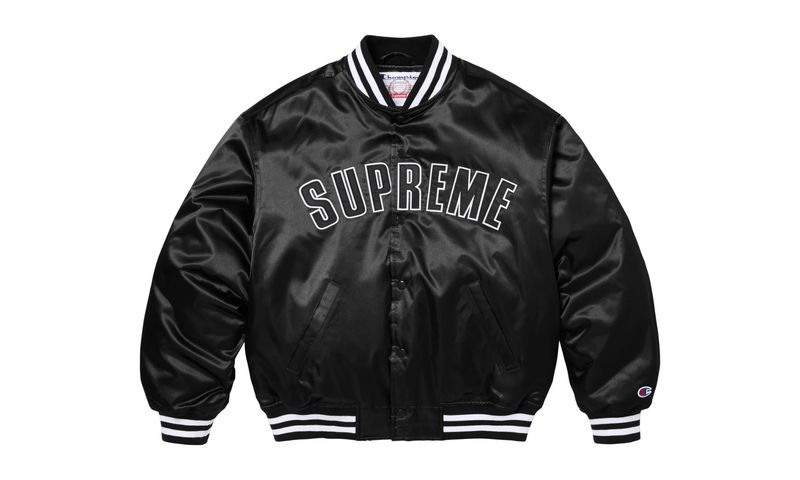 Supreme Champion Satin Varsity Jacket Black