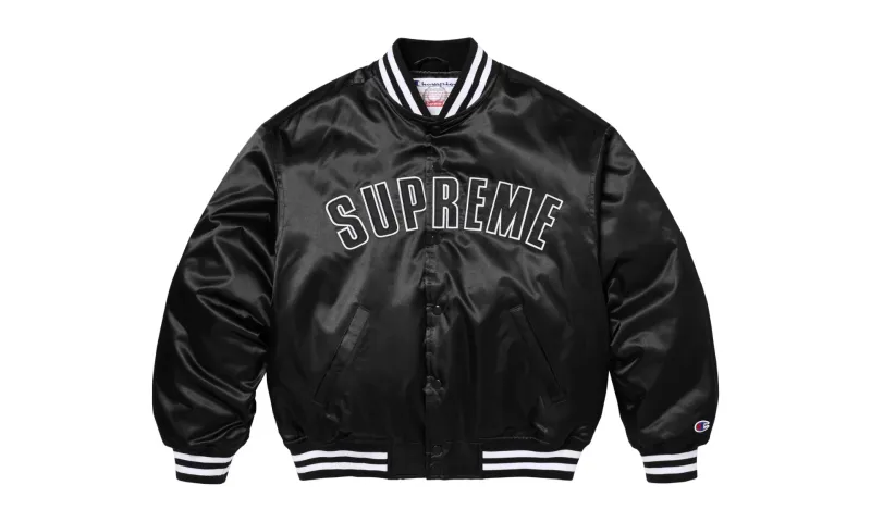 Supreme Champion Satin Varsity Jacket Black