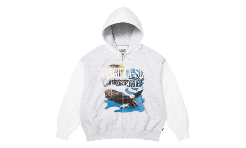 Supreme MM6 Maison Margiela Eagle Zip Up Hooded Sweatshirt White Grey