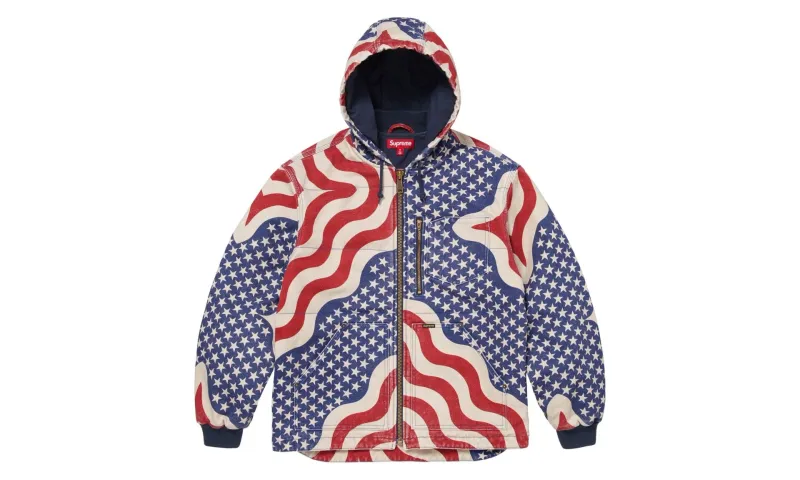 Supreme Flag Quilted Hooded Work Jacket Multicolor