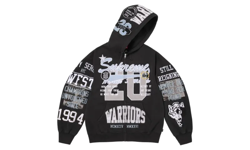 Supreme Warriors Appliqué Zip Up Hooded Sweatshirt Black