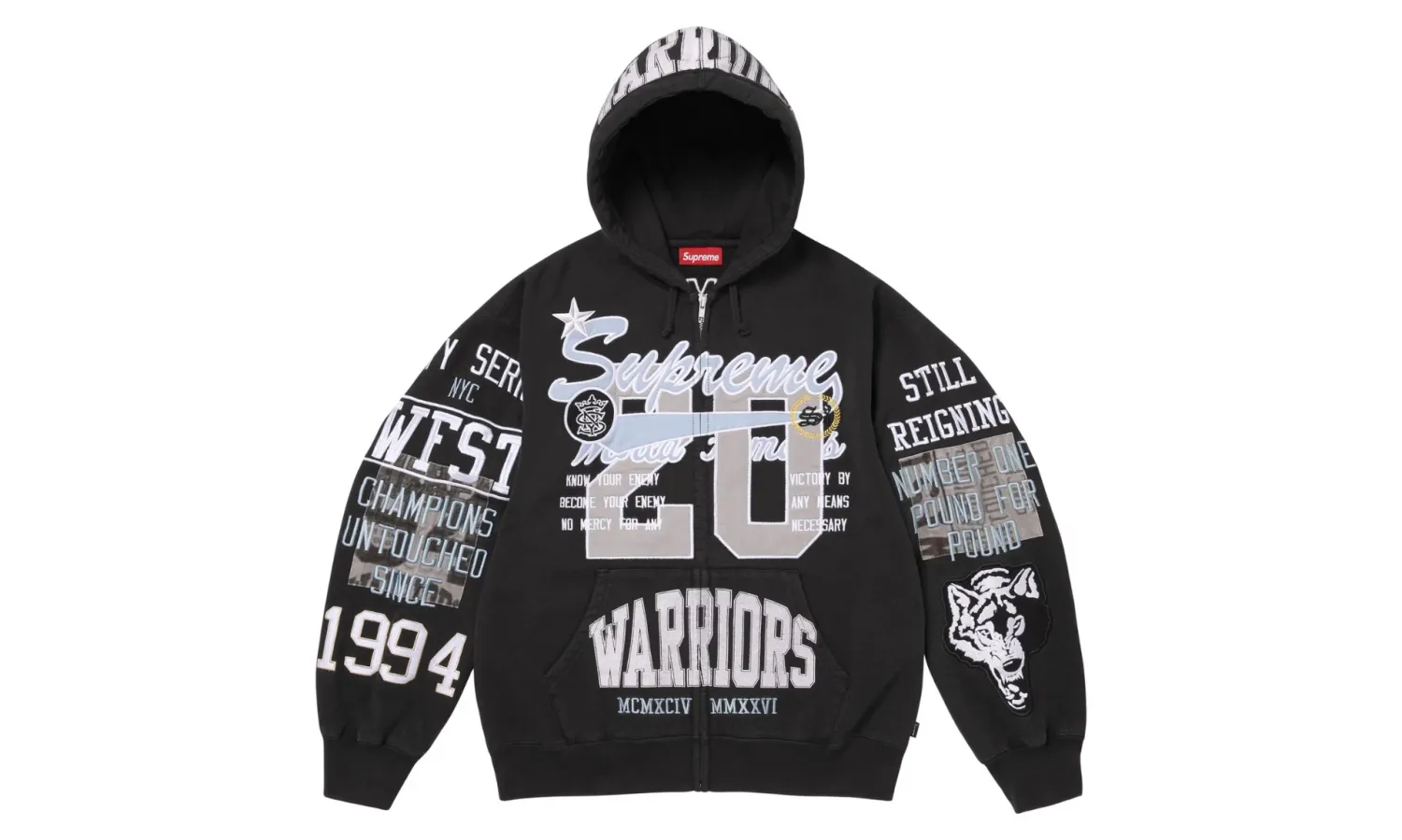 Supreme Warriors Appliqué Zip Up Hooded Sweatshirt Black