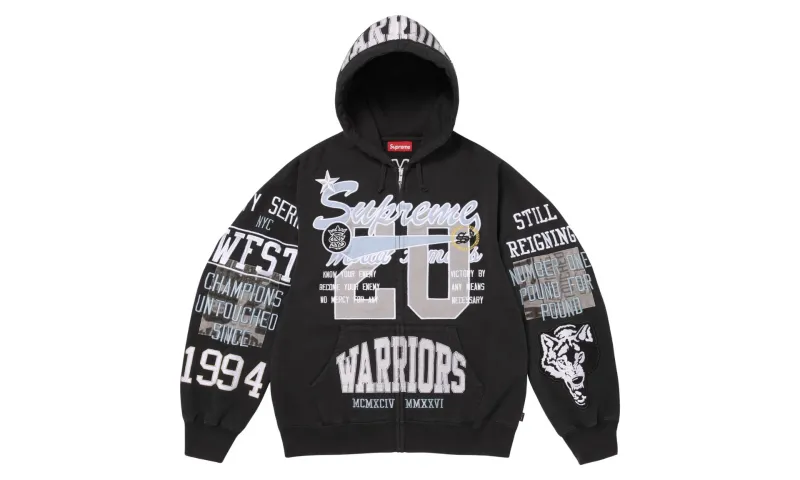 Supreme Warriors Appliqué Zip Up Hooded Sweatshirt Black