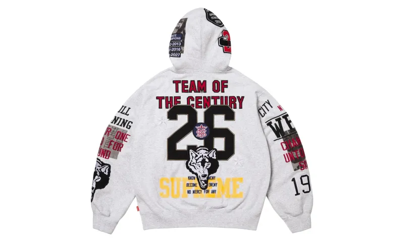 Supreme Warriors Appliqué Zip Up Hooded Sweatshirt Ash Grey