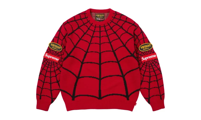 Supreme x Vanson Leathers Spider-Man Sweater Red