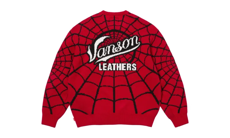 Supreme x Vanson Leathers Spider-Man Sweater Red