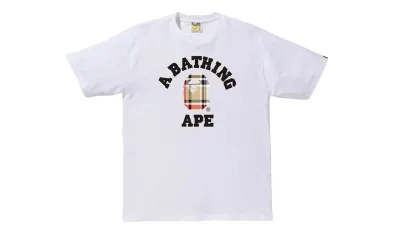 BAPE Check College Tee White Beige