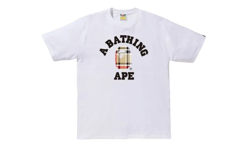 BAPE Check College Tee White Beige