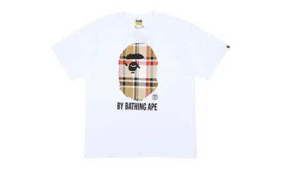 BAPE A Bathing Ape Check by Bathing Tee White Beige