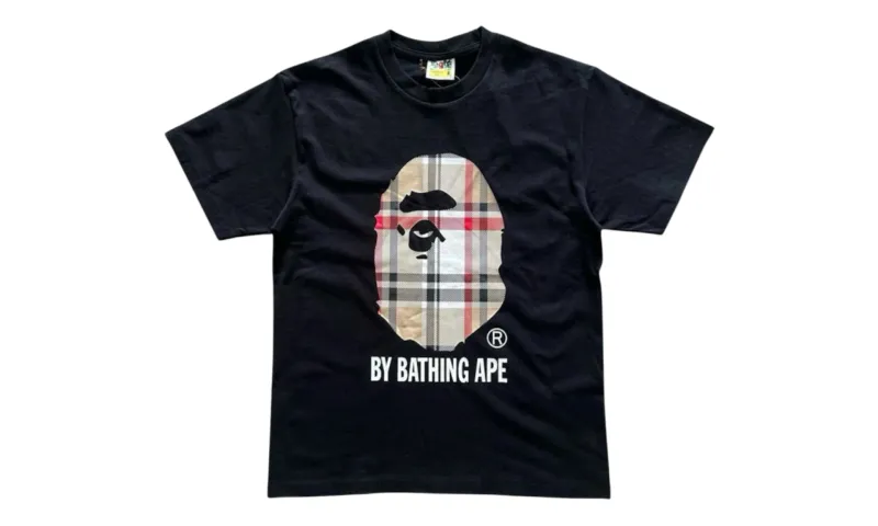 BAPE A Bathing Ape Check by Bathing Tee Black Beige