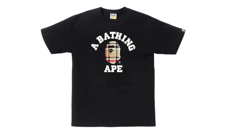 BAPE Check College Tee Black Beige