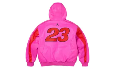 Supreme Jordan Hooded Leather Jacket Pink
