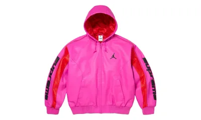 Supreme Jordan Hooded Leather Jacket Pink