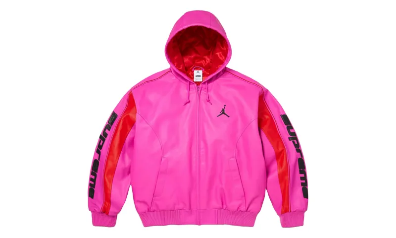 Supreme Jordan Hooded Leather Jacket Pink