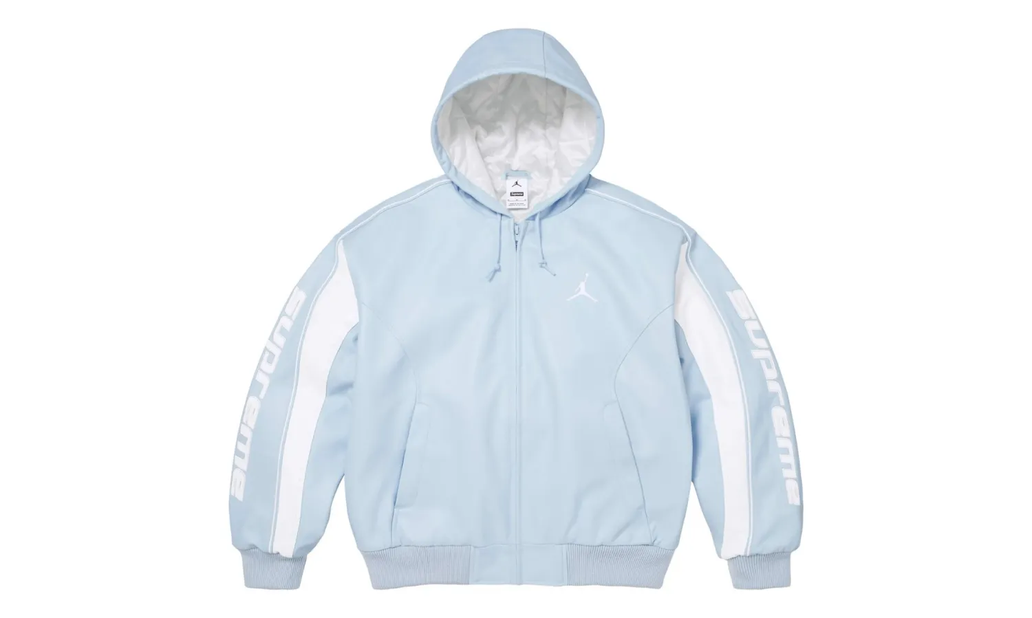 Supreme Jordan Hooded Leather Jacket Light Blue