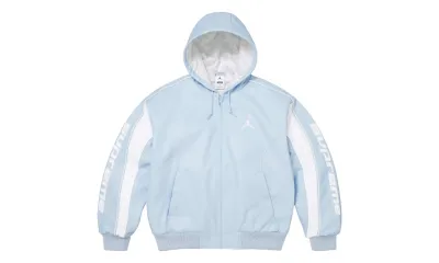 Supreme Jordan Hooded Leather Jacket Light Blue