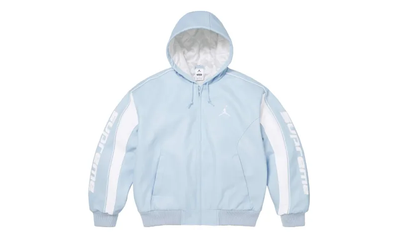 Supreme Jordan Hooded Leather Jacket Light Blue
