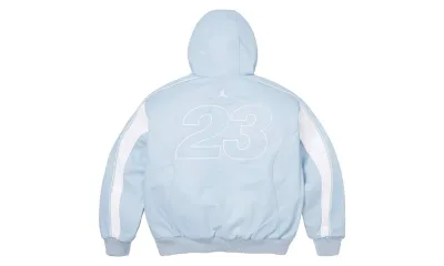 Supreme Jordan Hooded Leather Jacket Light Blue