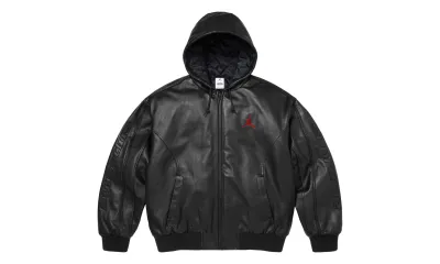 Supreme Jordan Hooded Leather Jacket Black