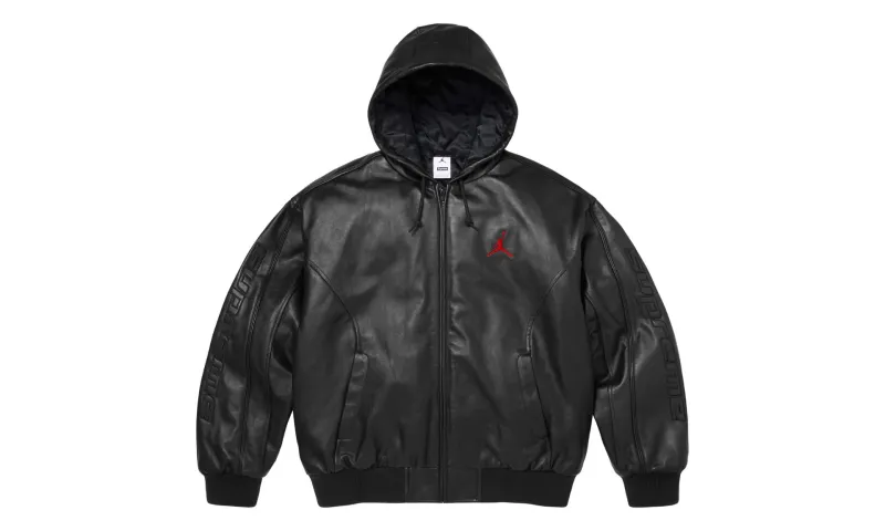 Supreme Jordan Hooded Leather Jacket Black