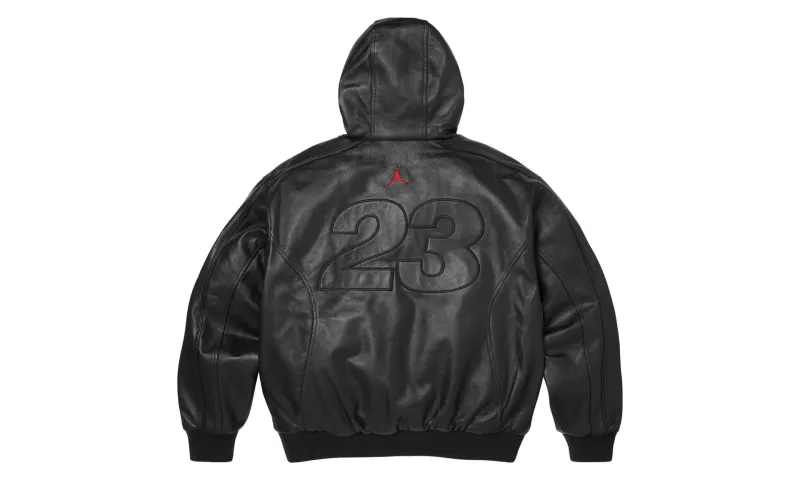 Supreme Jordan Hooded Leather Jacket Black