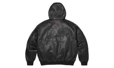 Supreme Jordan Hooded Leather Jacket Black