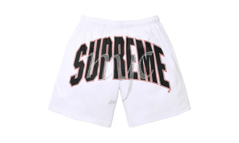 Supreme Rhinestone Mesh Short White
