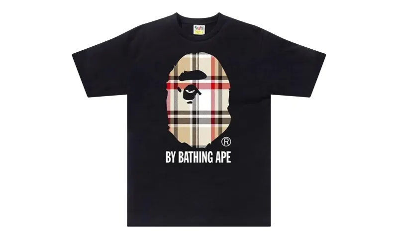 BAPE A Bathing Ape Check by Bathing Tee Black Beige