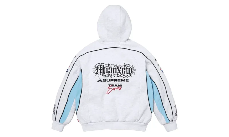 Supreme Racing Lined Zip Up Hooded Sweatshirt Ash Grey