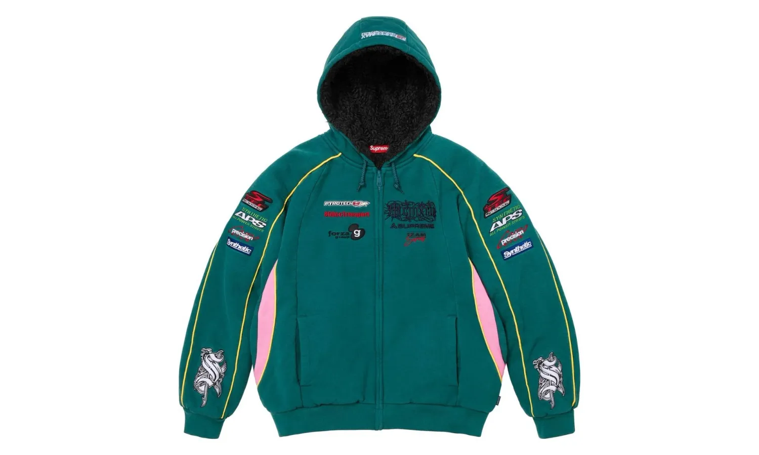 Supreme Racing Lined Zip Up Hooded Sweatshirt Dark Teal