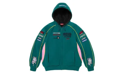 Supreme Racing Lined Zip Up Hooded Sweatshirt Dark Teal