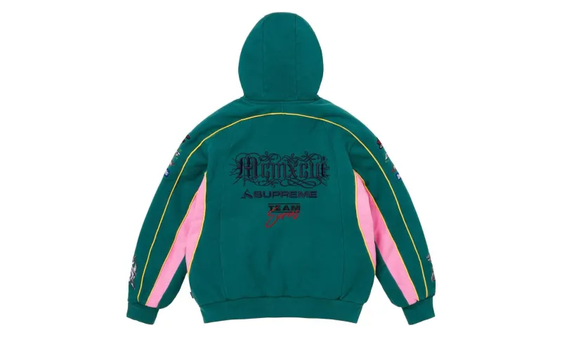 Supreme Racing Lined Zip Up Hooded Sweatshirt Dark Teal